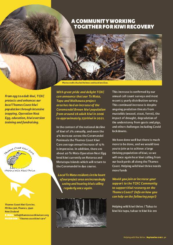 Thames Coast Kiwi Care Newsletter - September 2021