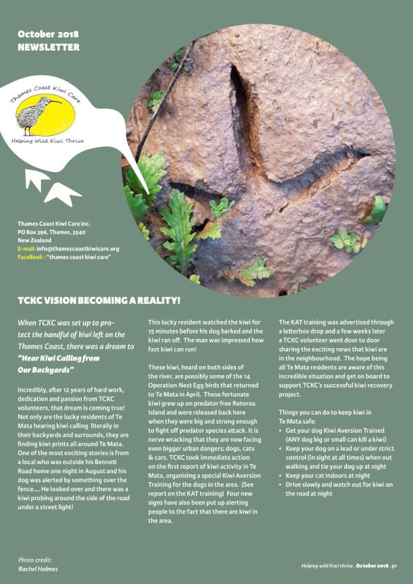 Thames Coast Kiwi Care Newsletter - October 2018