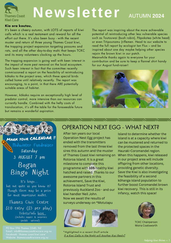 Thames Coast Kiwi Care Newsletter - Autumn 2024